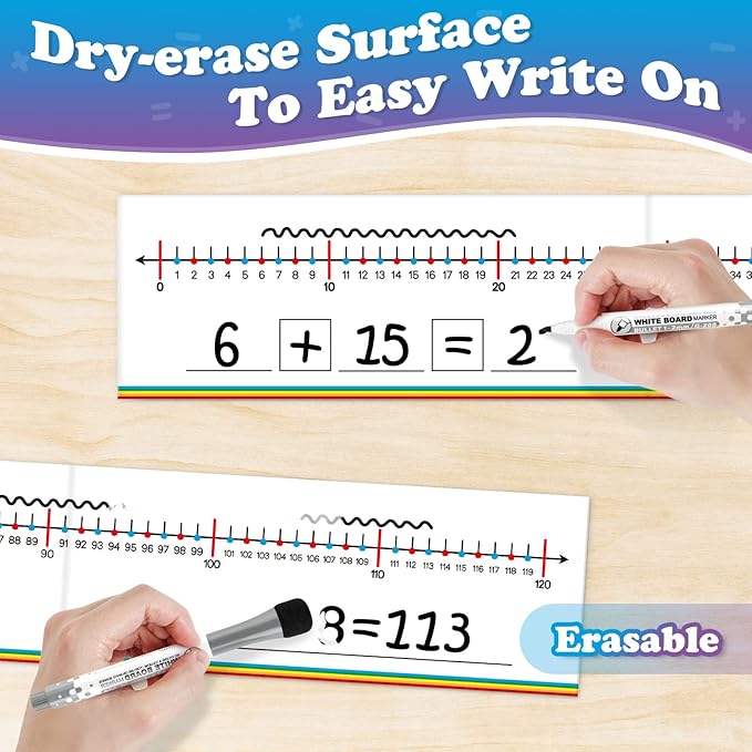 Aizweb 0-120 Dry Erase Number Line Board,Addition & Subtraction Game,Desk Whiteboard Number Chart Math Manipulative Game for Kid Age 4-8,Educational Learning Game for Kindergarten 1st Grade Homeschool
