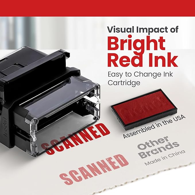 Promot Scanned Self Inking Rubber Stamp - Refillable Scanned Stamper - Business, Bookkeeping, Ordering, Accounting, Work, Office Stamps - Red Ink