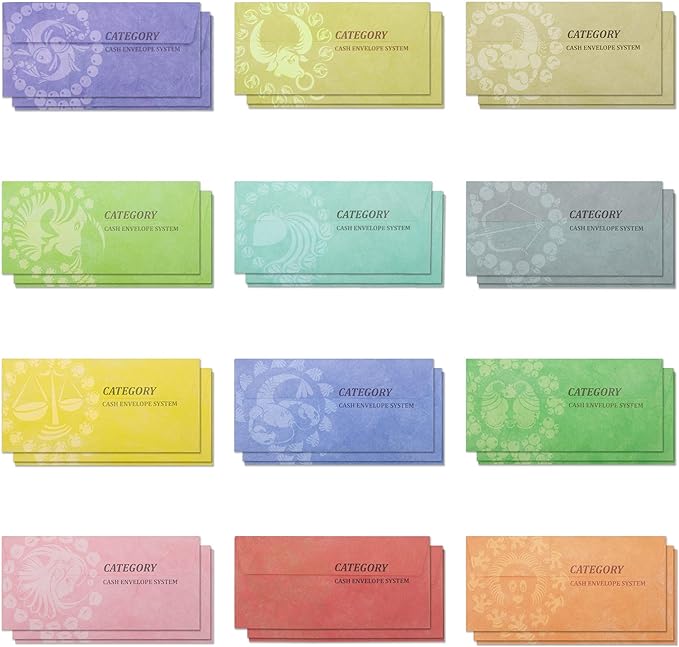 L LIKED Money Plastic Envelopes for Cash, Colored Cash Envelopes for Budgeting and Saving, 1 Zip Envelope and 12 Expense Tracking Budget Sheets, Waterproof and Tear-Resistant.