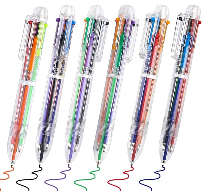 EEOYU 15 Pack Multicolor Pens 0.5mm 6-in-1 Retractable Ballpoint Pens 6 Colors Transparent Barrel Ballpoint Pen for Office School Supplies Students Children Gift