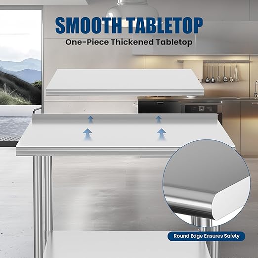 Stainless Steel Table 24 x 30 Inches Metal Prep Table with Backsplash & Adjustable Undershelf, Stainless Table for Commercial Kitchen, Outdoor, Restaurant, Hotel & Garage