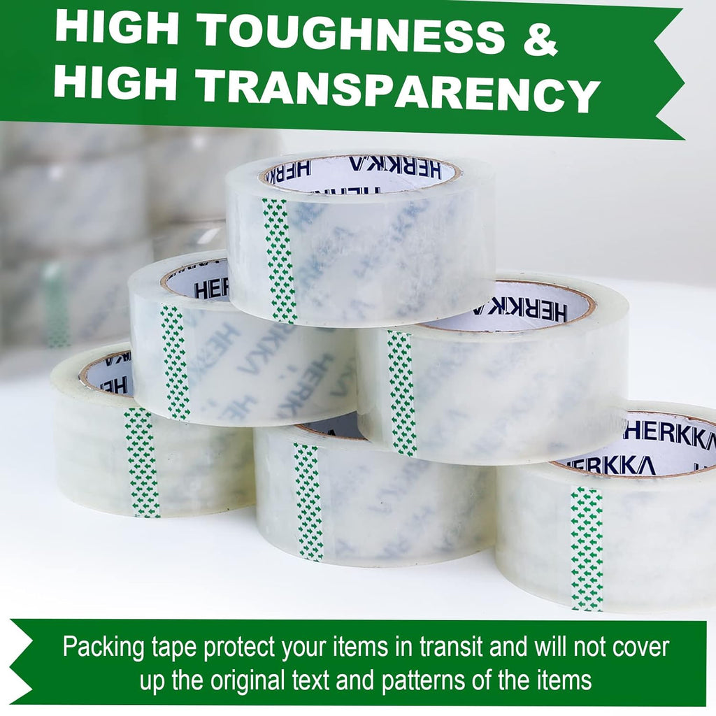 HERKKA Clear Packing Tape, 18 Rolls Heavy Duty Packaging Tape for Shipping Packaging Moving Sealing, Thicker Clear Packing Tape, 1.88 inches Wide, 65 Yards Per Roll, 1170 Total Yards