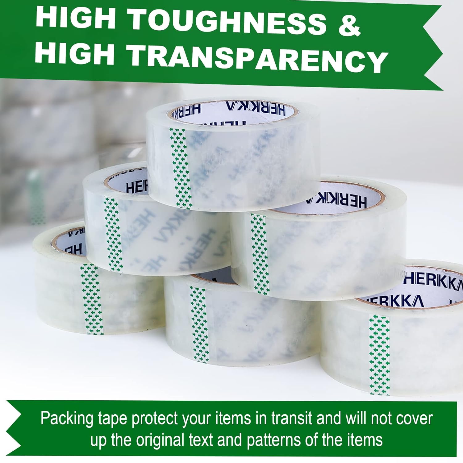 HERKKA Clear Packing Tape, 12 Rolls Heavy Duty Packaging Tape for Shipping Packaging Moving Sealing, Thicker Clear Packing Tape, 2 inches Wide, 65 Yards Per Roll, 780 Total Yards