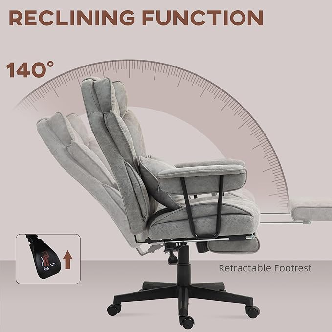 HOMCOM Executive Office Chair, 400LBS Big and Tall Office Chair with Foot Rest, Microfiber Computer Desk Chair with Lumbar Support, Reclining Function and Wide Seat, Gray