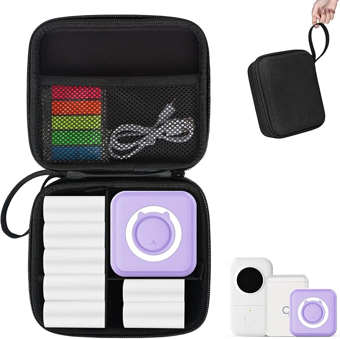 QYCHHJ Carrying Case for Phomemo T02/Memoking/HUIJUTCHEN Mini Sticker Printer, Portable Hard Travel Case for Label Maker, Thermal Printer Paper,Black
