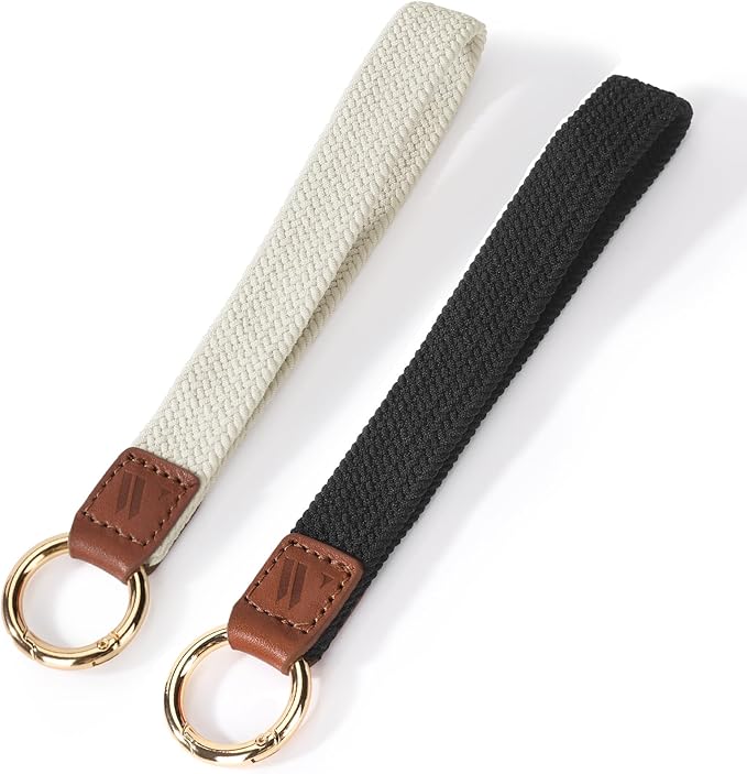 2 Pack Key Chain, Stretchy Keychain Wristlet, Cute Wrist Lanyard Strap for Car Keys for Women Men (Starlight + Black)