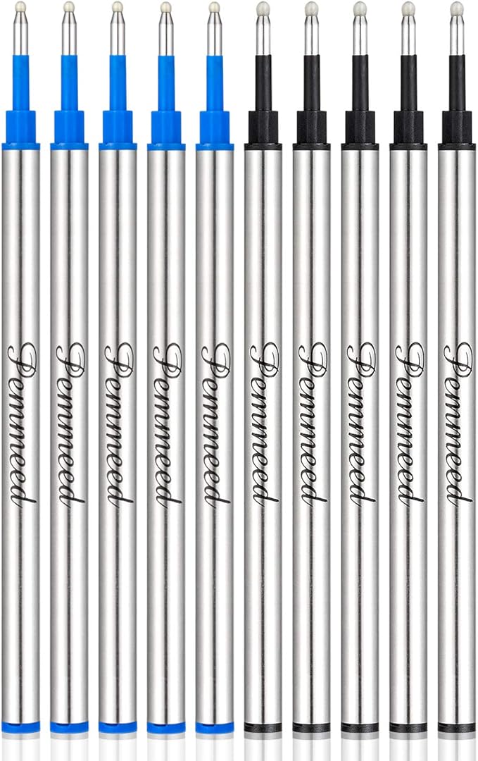 Rollerball Pen Refills Work for Original for G5/G6/G8 Pens, Pen Refills, Gel Ink Metal Standard Size Fine Point 0.7mm(5black +5blue) (Pack of 10)