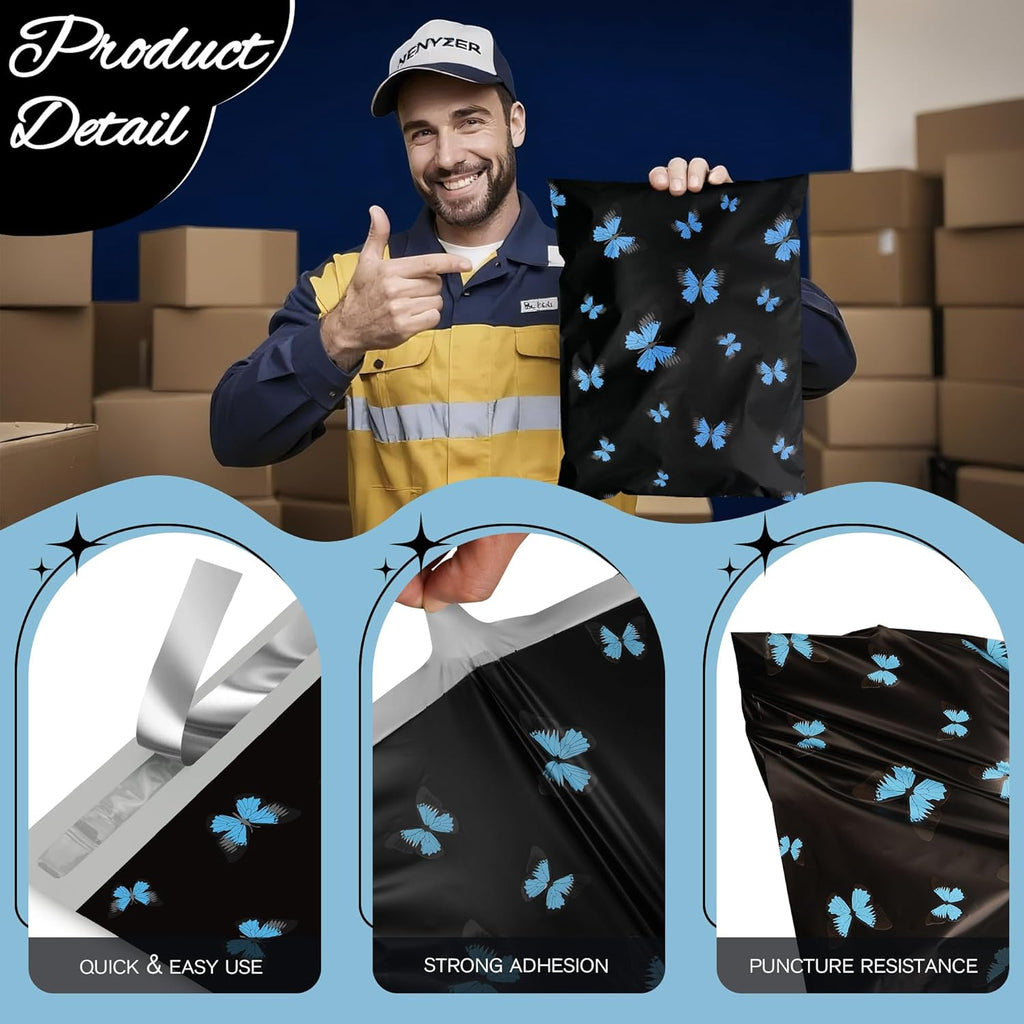 butterfly Poly Mailer 10x13 Inch 100 Pcs, Waterproof Shipping Bags for Clothing, Tear-Resistant Mailier Bags, Strong Mailing Bags with Self-Seal