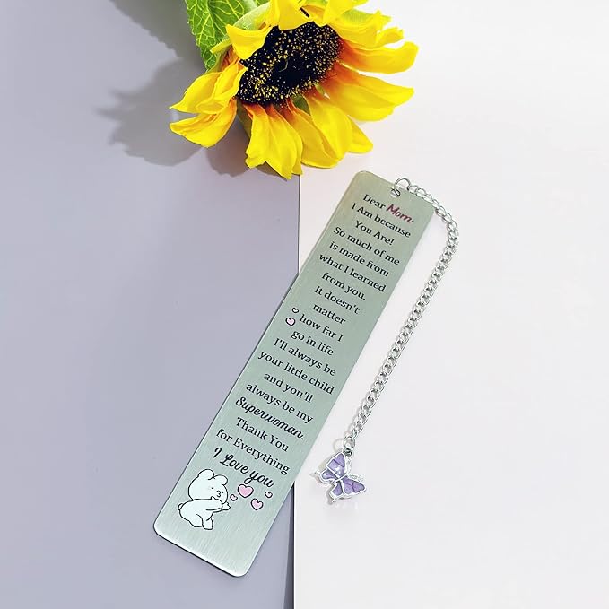 Mom Bookmarks Mothers Day Gifts Bookmarker Mommy My Greatest Superwoman Birthday Present Mum I Am Because You are Retirement Appreciate Keepsakes Christmas Thanksgiving Women Book Accessory Butterfly