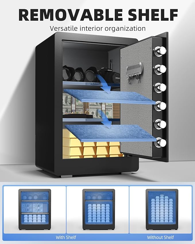 DAYI Biometric Fingerprint Safe Box, 3.0 Cubic Feet Home Safes with Fireproof Bag, Digital Touchpad Security Safe for Money Cash Documents, Dual Alarm System - DF-60 Plus