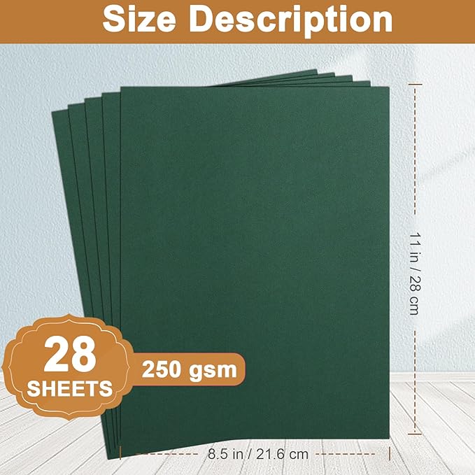 28 Sheets Dark Green Cardstock 8.5 x 11 Crafts Paper, 92lb Thick Christmas Green Card Stock Printer Paper for DIY Cards, Invitations, Thank You Cards, Birthday, Menus