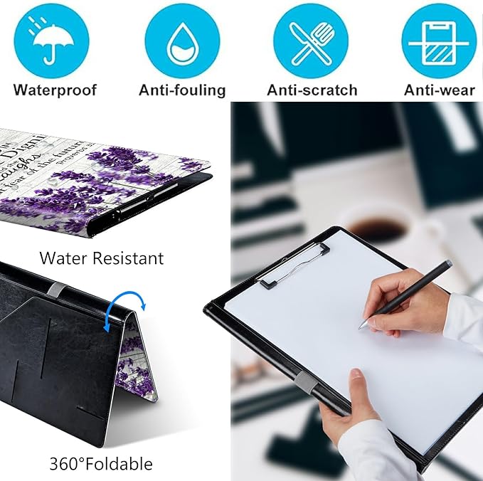 PU Leather Padfolio Clipboard Notepad with Pen Loop and Elastic Strap Interview/Resume Document Organizer for Business School Office,Purple Lavender