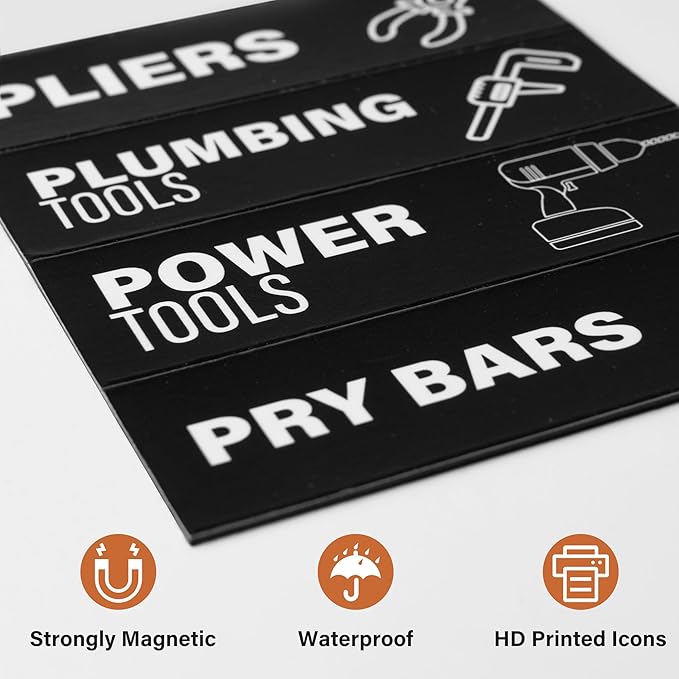 Toolbox Organization Magnetic Labels 80 Pcs, Tool Organizer Icon Labels with Strong Magnets, Toolbox Widget Stickers Accessories, Fits All Brands of Steel Tool Chest Organizer, 3" x 1"