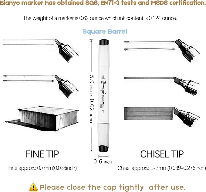 Bianyo Black Alcohol Markers Set, Set of 12, Dual Tip Bullet & Chisel Art Marker Set with Pen Case for Drawing, Sketching, Outlining, Highlighting, Designing