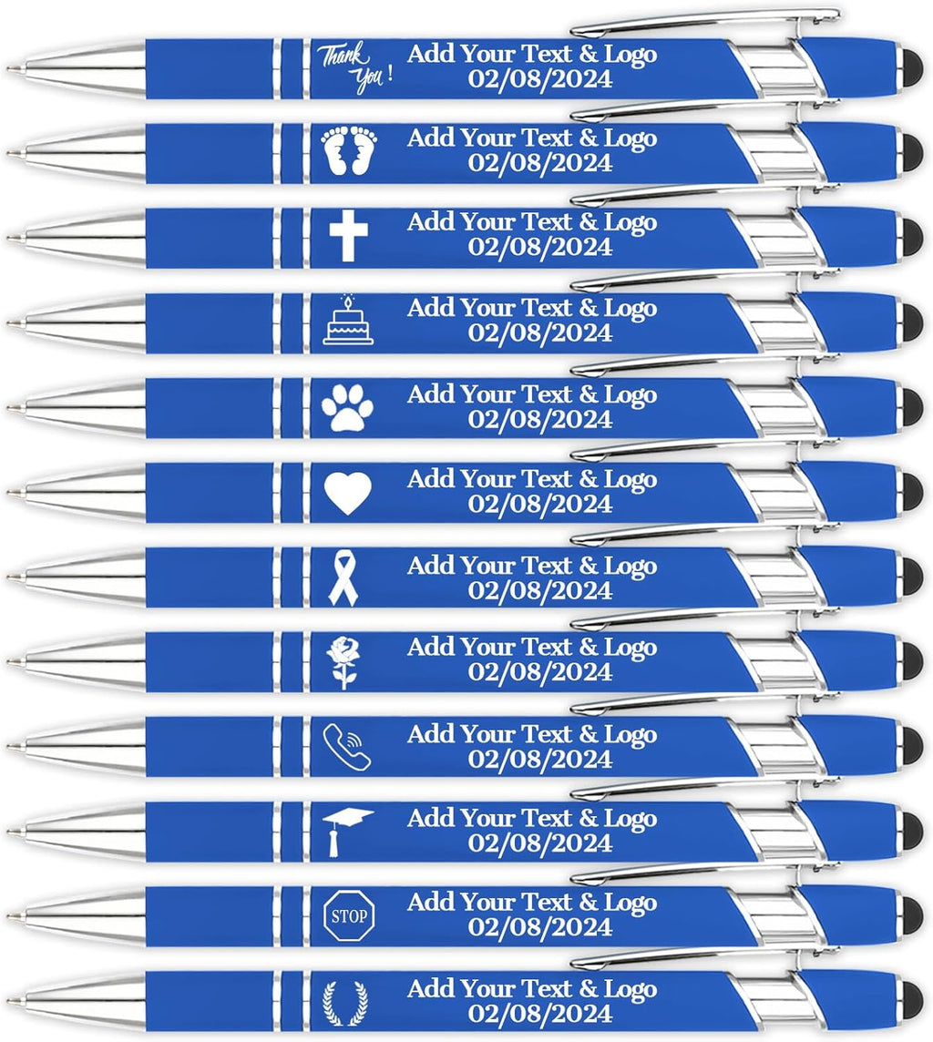 Personalized Pens with Name Logo or Message, Custom Free Engraving Metal Ballpoint Pen with Black Ink Customized Gift for Business, Graduation and Promotions (Blue)