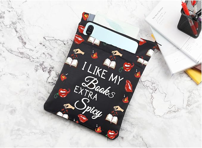 LQRI Spicy Book Lover Book Sleeve with Zipper Smut Slut Gift I Like My Books Extra Spicy Smut Reading Book Sack Bookish Gift
