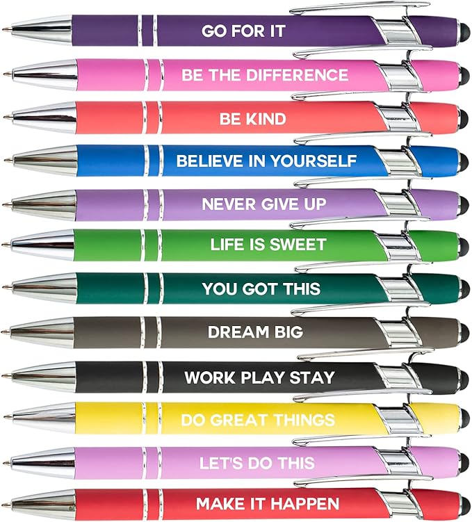 12 Pieces Motivational Inspirational Quotes Snarky Screen Touch Stylus Ballpoint Pens, Office Encouraging Scriptures, Black Ink