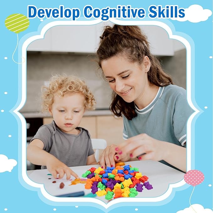 Timoo Colored Counting Bears, 60 PCS Color Sorting Bears (Green & Purple & Blue & Orange & Red & Yellow)