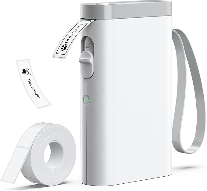 P21 Label Maker Machine with Tape, Bluetooth Label Printer Thermal Mini Label Makers with Built-in Cutter and Multiple Templates, Portable Printers for School, Office, Home Use (White)