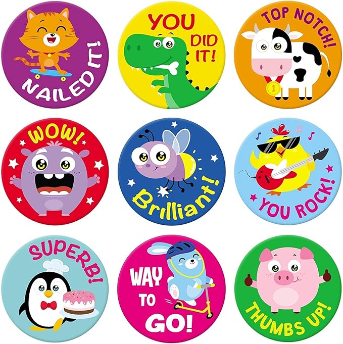 Sweetzer & Orange Teacher Reward Stickers – 1008 in 9 Designs, 1-Inch Motivational Sticker for Kids, Potty Training Reward and Teacher Supplies for Classroom