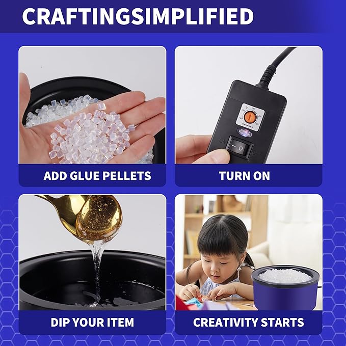 Electric Glue Pot for Crafts, 225-400°F Adjustable Temperature, 160ml Hot Glue Pot, 5-1/4" Diameter, 1" Depth - Fits Glue Sticks and Glue Pellets - Great for Crafts, DIY Projects Glue Pellets