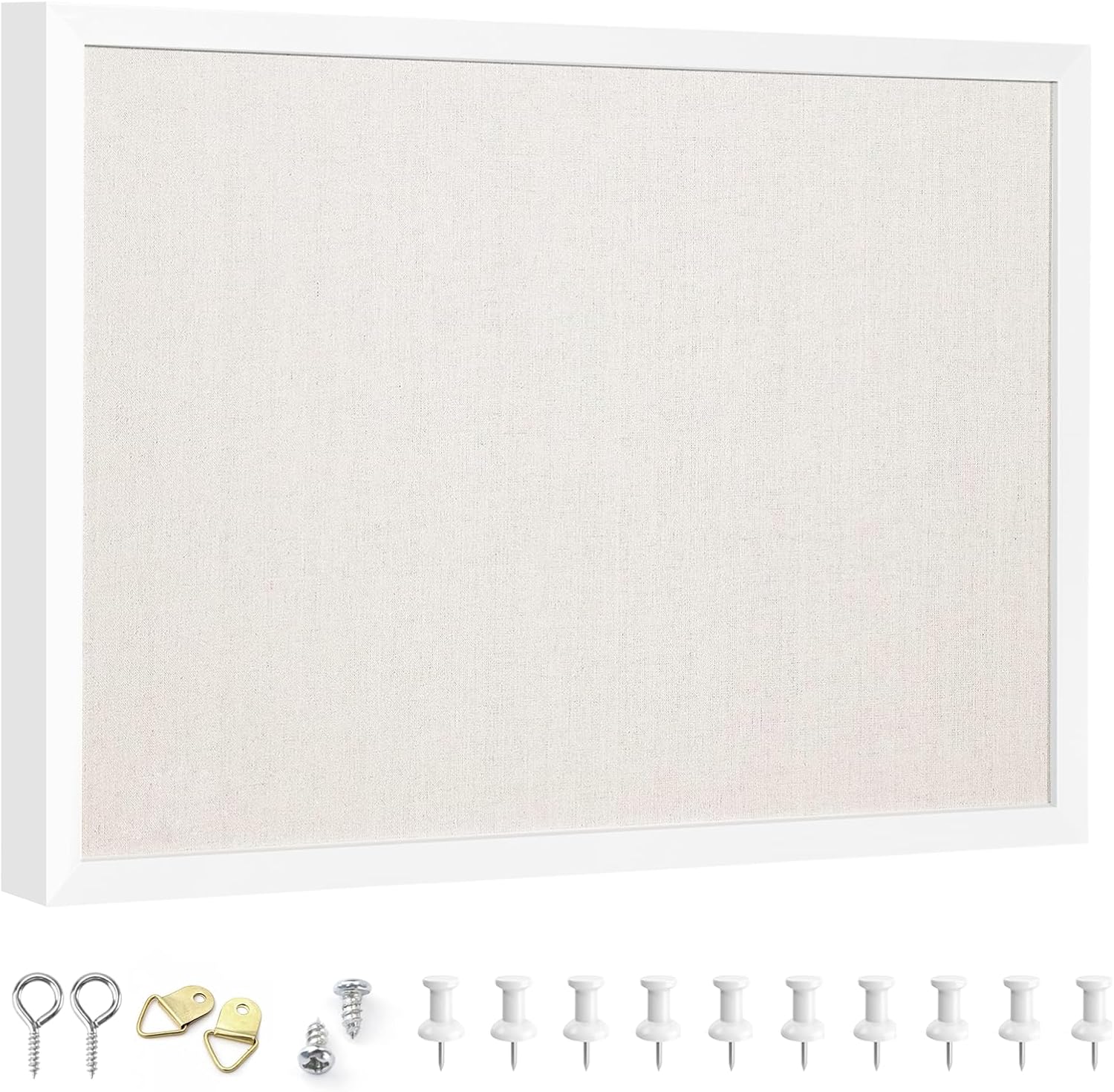 OWLKELA 13.3"x17.7" inch Bulletin Board with Linen, White Wood Style Frame, with 10 Pushpins, Linen Cork Board, Ideal for School, Home & Office