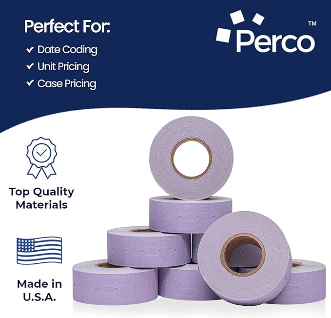 Perco 1 Line Lavender Labels - 80 Rolls, 10 Sleeves, 80,000 Blank Price and Date Gun Labels for Perco 1 Line Price and Date Guns - Made in USA