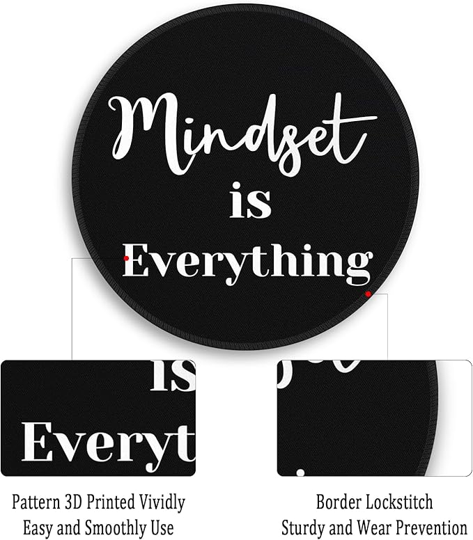Gctriki Black Computer Mouse Pad for Desk, Funny Small Round Mousepad for Laptop Gaming Work, Inspirational Office Desk Decor Accessories Supplies Gifts for Coworkers, Mindset is Everything