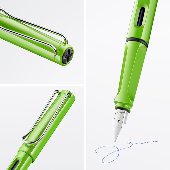LAMY safari green - Fountain Pen with ergonomic grip & polished steel nib in size B - ideal for any Writing & Calligraphy - including LAMY T 10 blue cartridge - Right-Handed