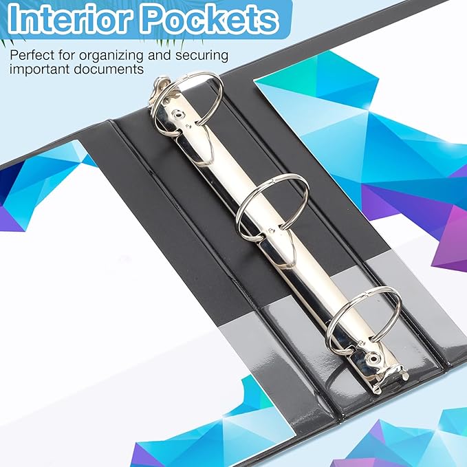 10 Packs 3 Inch Binders 3 Ring Heavy Duty Black Round Rings Bulk 11.6" x 10.4" Presentation Folder View Binder with Pockets Binder for School Office Home Gifts Favors Supplies