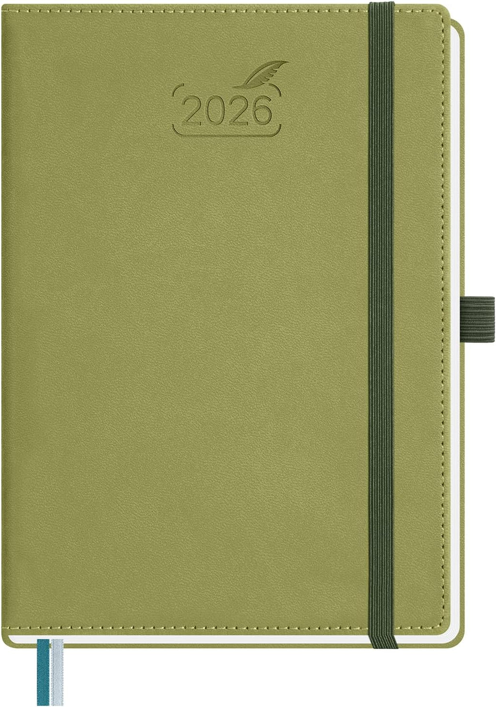 BEZEND 2026 Planner Weekly and Monthly (6" x 8.5") Daily Calendar with Half-Hourly Timeslots & Tabs (Jan-Dec) Note & Expenses, Pen Holder, Inner Pocket, Vegan Leather Hardcover - Kiwi