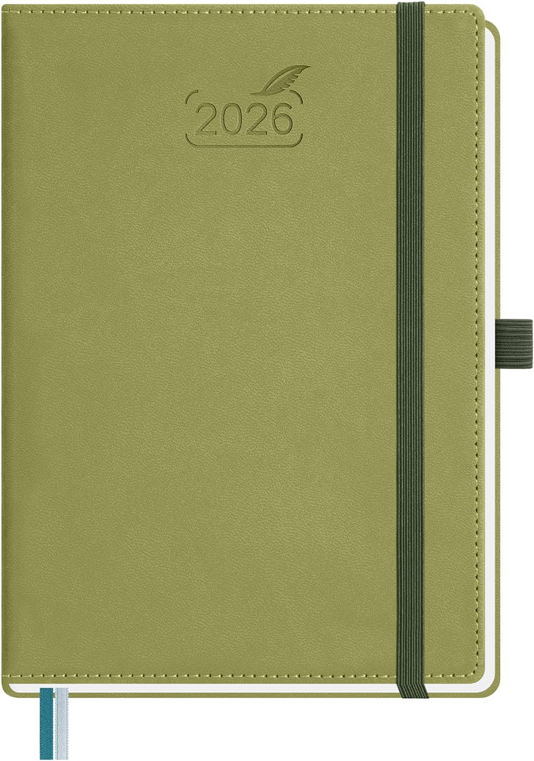 BEZEND 2026 Planner Weekly and Monthly (6" x 8.5") Daily Calendar with Half-Hourly Timeslots & Tabs (Jan-Dec) Note & Expenses, Pen Holder, Inner Pocket, Vegan Leather Hardcover - Kiwi