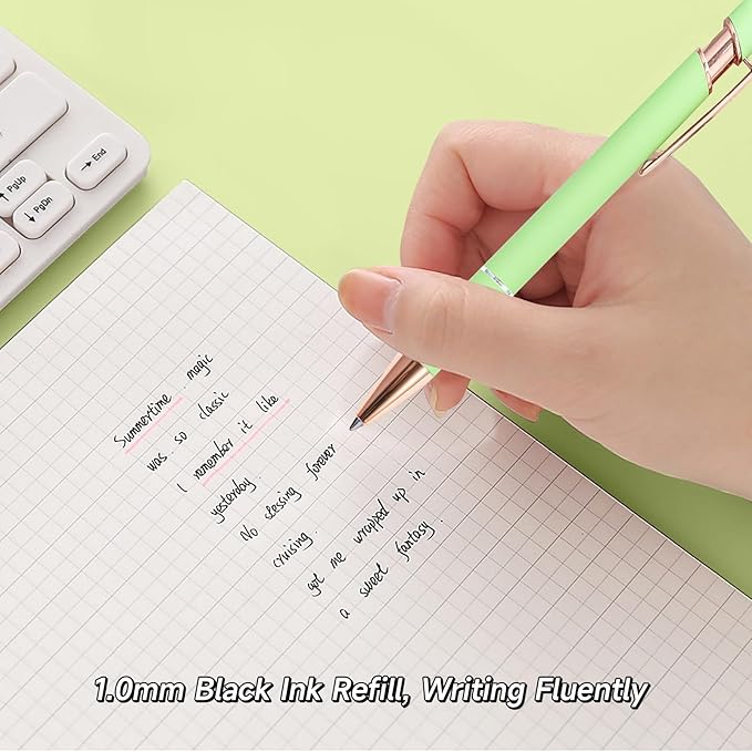 Teacher Pens, 6 Pcs Green Pens Cool Pens Ballpoint Pens Bulk, 1.0mm Medium Point Black Ink Pens Diamond Pens with Crystal, Office and School Supplies Nice Pens Gifts for Women (Green)