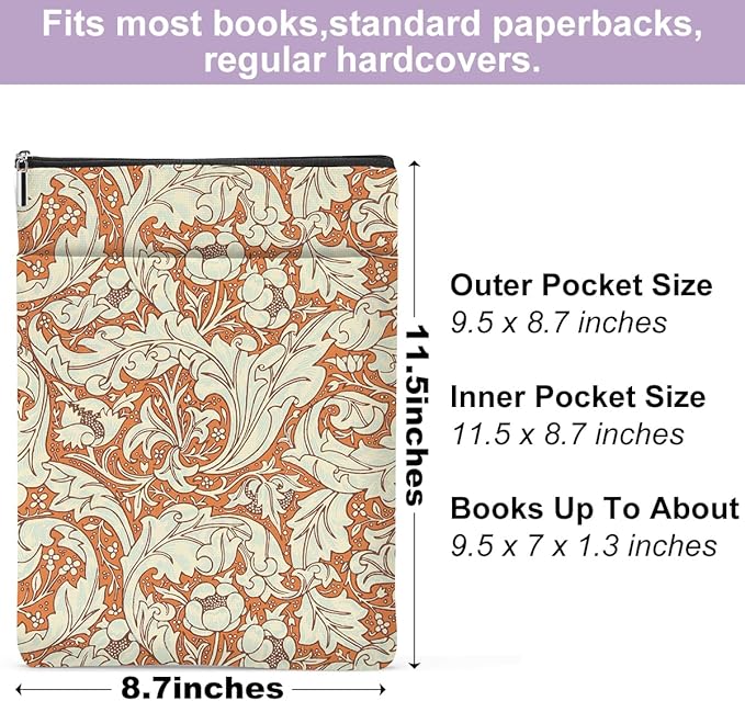 Retro Floral Book Sleeve Book Cover Classic Flower Book Protector with Zipper Christmas Birthday Book Club Gifts Book Accessories for Women Bestie Friends Librarian Girls Bookish Book Lovers Gifts