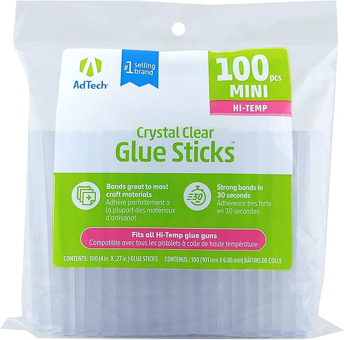 Adtech W229-34ZIP100 Mini Hot Glue Sticks, 100 pack, Clear 100 Count