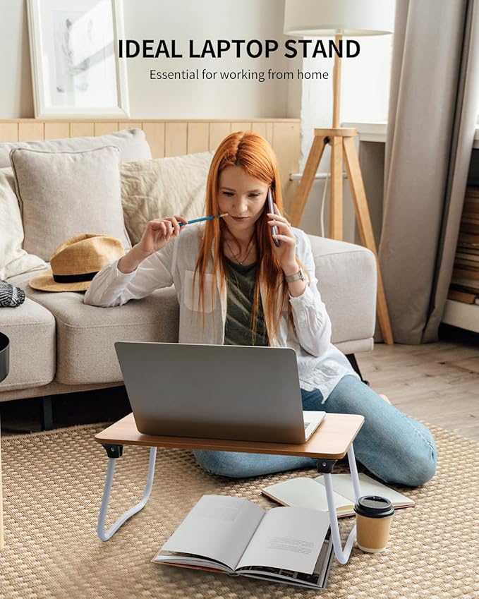 Ruxury Foldable Lap Desk Laptop Stand Bed Desk Table Tray, Breakfast Serving Tray, Portable & Lightweight Mini Table, Lap Tablet Desk for Sofa Couch Floor - Wood