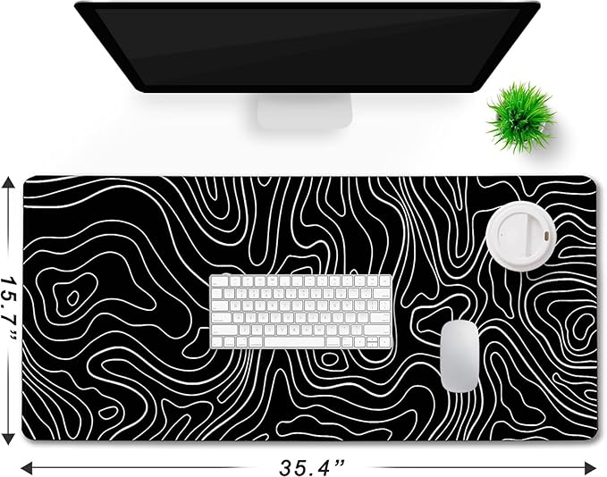 Large Mouse Pad, Big Desk Mat Large Office Desk Pad, Durable Extended Mouse Mat 35.4"x15.7" Mousepad with Non-Slip Rubber Base & Stitched Edge for Home Office Work, White Line