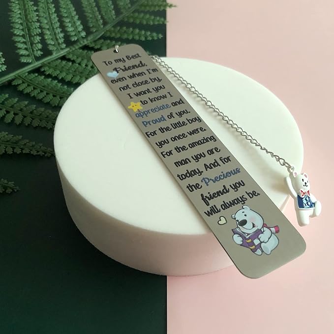 Best Friend Bookmarks Men Teens Christmas Graduation Farewell Bookmark Good Friends Birthday Back to School Gifts Appreciate Friendship Encouragement Retirement Thank You Keepsakes Cute Bear Design
