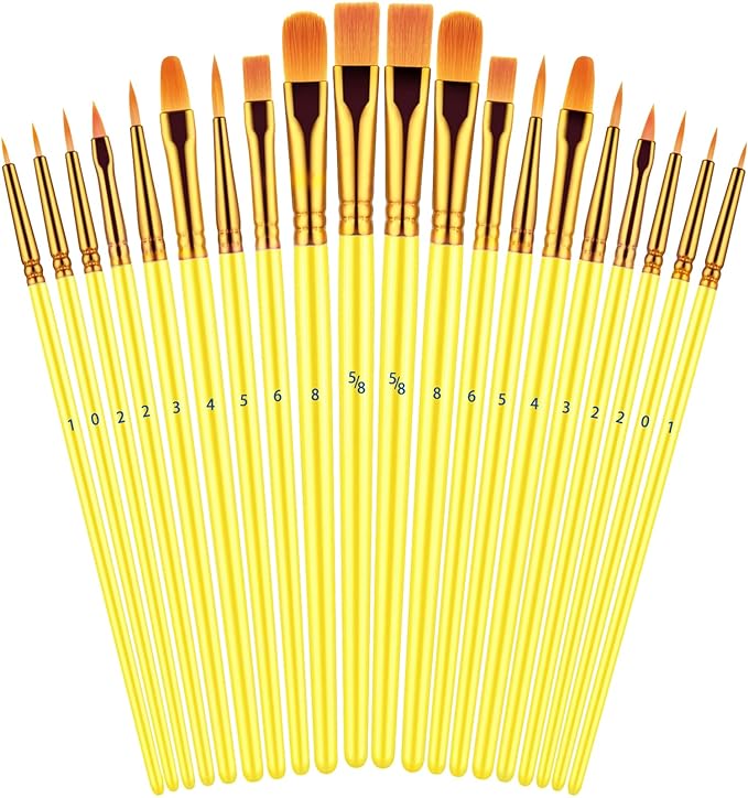 Paint Brushes Set, 20 Pcs Paint Brushes for Acrylic Painting, Oil Watercolor Acrylic Paint Brush, Artist Paintbrushes for Body Face Rock Canvas, Kids Adult Drawing Arts Crafts Supplies, Yellow