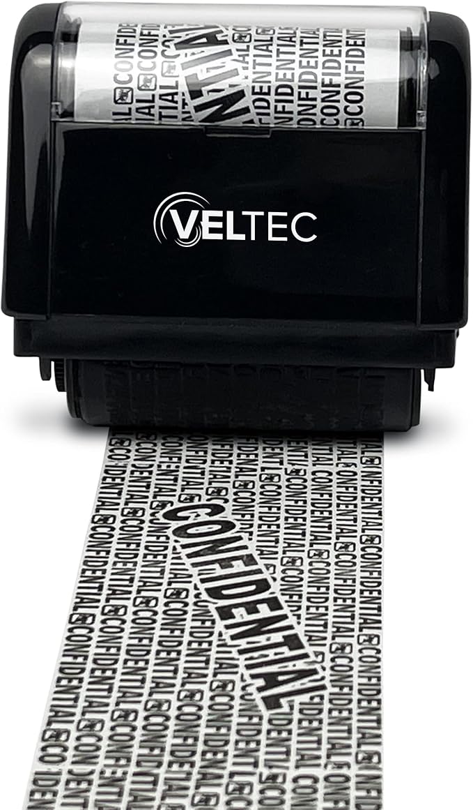 Veltec ID Protector Ink Roller - Identity Theft Protection Roller Stamp (Black, Stamp Only)