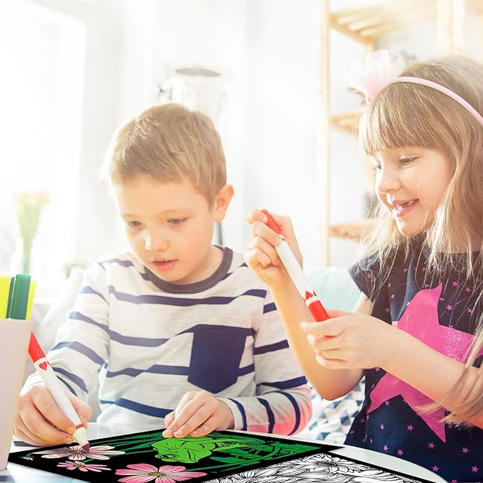 Zhanmai 48 Pcs Fuzzy Velvet Coloring Posters Artistic Edition Animal Coloring Sheets Fuzzy Color Sheets for Adults Teenagers DIY Coloring Poster for Family Craft Project