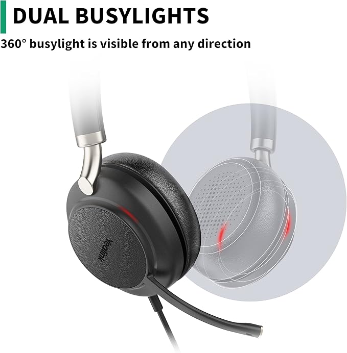 Yealink USB Headset UH38, Wired Softphone Headset Teams Certified with Microphone,in Line Controls Built in Bluetooth, Connect to PC/Laptop/Mac/Tablet/Cell Phone (USB-A)