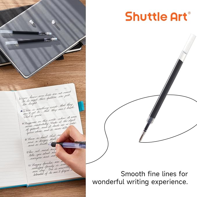 Retractable Gel Pen Refills, Shuttle Art 30 Pack Black Rollerball Gel Ink Pens Refills, Bulk Set, 0.7mm Fine Point for Writing Journaling Taking Notes School Office Home