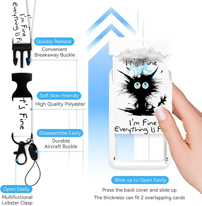 Black Cat Badge Holder with Retractable Reel and Breakaway Lanyard，Badge Clips Retractable Heavy Duty Badge Reel，Keychain，ID Holder with Breakaway Lanyard for School Nurse Office Teen 02