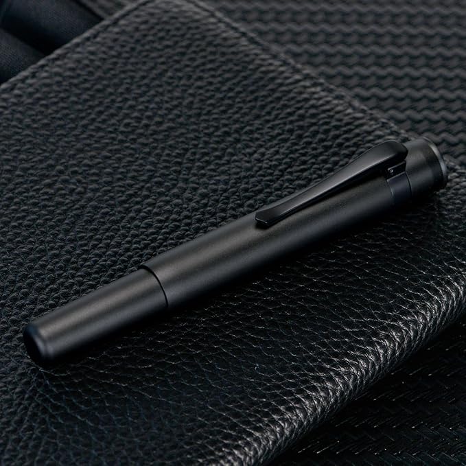 Hongdian M2 Mini Fountain Pen with Extra Fine Soft Nib, Sleek Shape Aluminium Short Pocket Travel Pen (Matte Black)