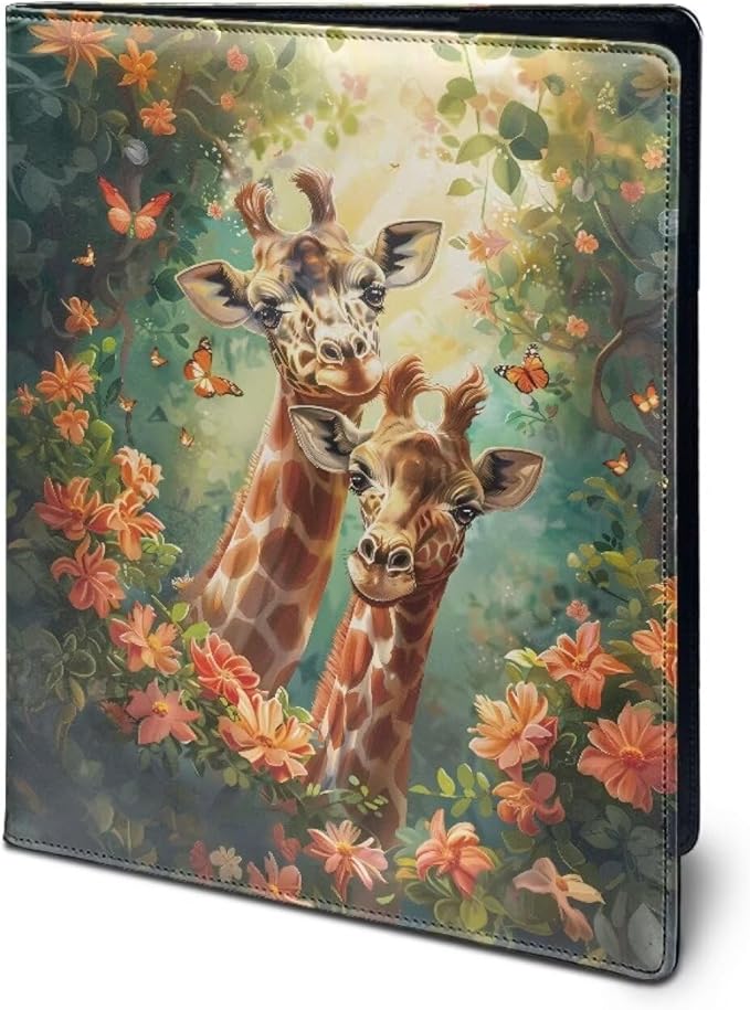 Office Folder Deer Butterfly Print PU Leather Padfolio with A4 Size Clipboard Clip for Business Resume Interview Document Sleeve Binder Folder for Men/Women