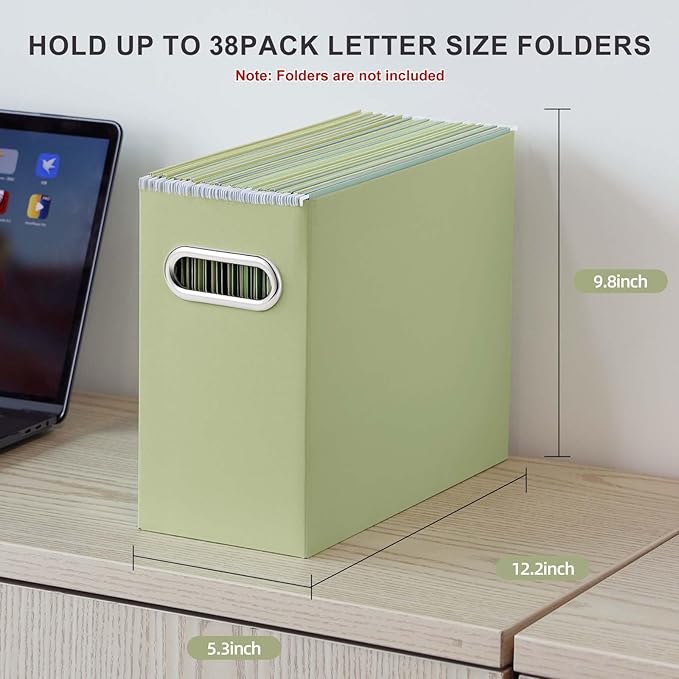 Oterri Collapsible Storage Box - Hanging File Organizer for Letter Size, Portable with Handle (Green, 2 Packs)