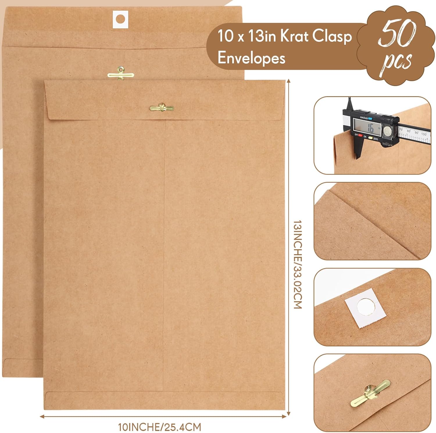 Teling 50 Pcs Manilla Envelopes Clasp Kraft Catalog with Closure for Storing Mailing 28 lb Kraft Envelope Paper for Office Document School Business Home(Brown,10 * 13)
