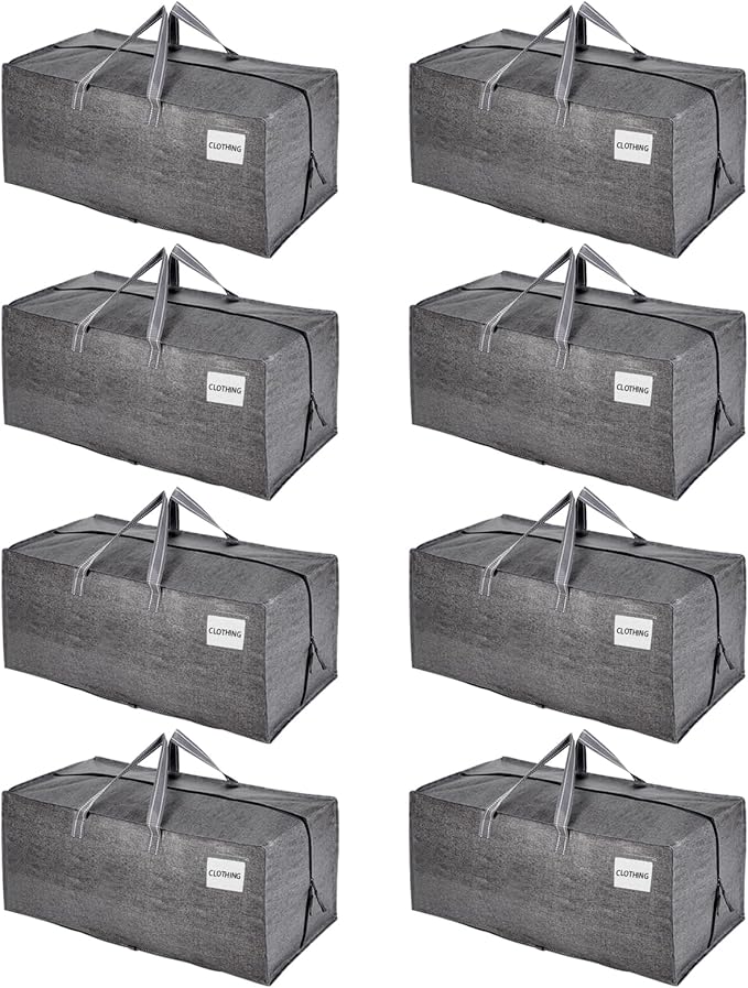 VENO 8 Pack Moving Bags w/Backpack Straps, Moving Boxes & Storage Bins Alternative, Packing Supplies, Camping Accessories Totes for Storage, Dorm Room Essentials Storage Bags (Gray, 8 Pack)