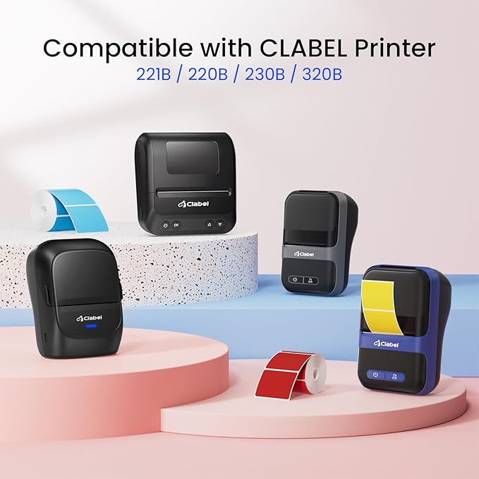 CLABEL Thermal Label 1.57'' x 1.18'' (40x30mm) Self-Adhesive Stickers for 220B/221B/230B Label Maker 330 Labels/Roll Black Text on Blue Paper in Stronger Waterproof Tear-Resistant for Business Home